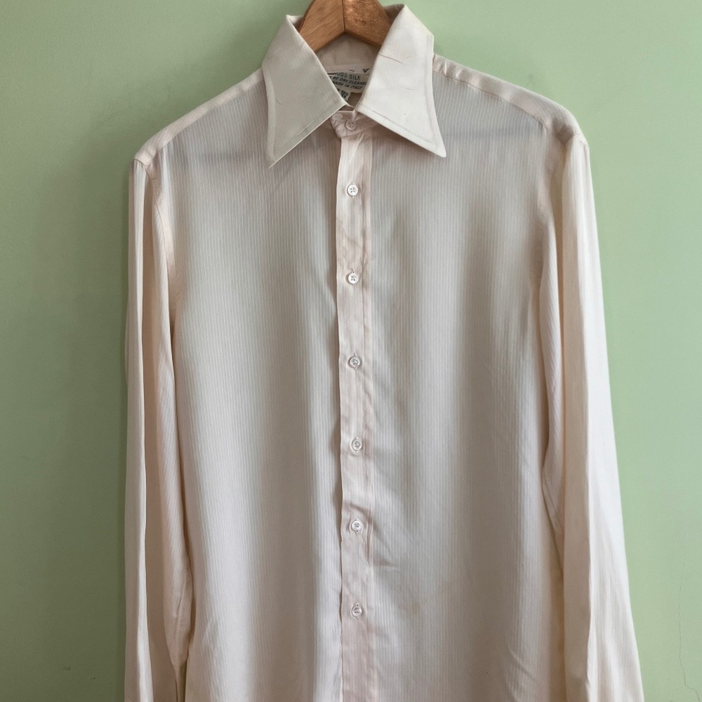 Mens Vintage Valentino Uomo Long Sleeved Button Formal 100% Silk Designer Sz 39